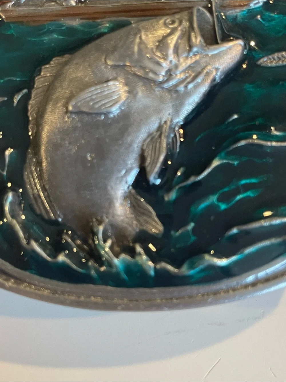 Vtg Siskiyou Bass Fishing Belt Buckle by William Oregon Pewter w/3D Enamel 1984